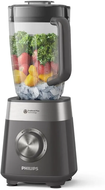 Philips Series 5000 blender 1000W avec bol rempli de fruits, kale et glaçons